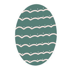 A green emerarld Easter egg with wavy beige lines and small white dots, creating a soft and elegant festive look. The minimalistic pattern evokes warmth and tradition.