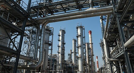 Fototapeta premium Industrial Oil Refinery Complex Under a Clear Sky