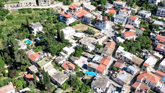 Aerial view of the charming village of Bellapais with its iconic Abbey, a historical gem in Cyprus