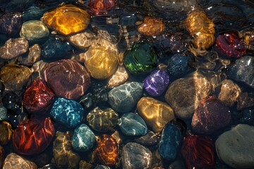 Colorful stones in shallow water