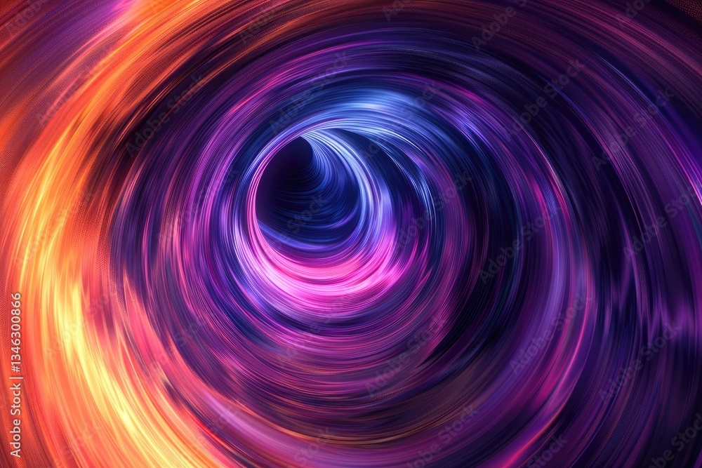 Poster colorful light trails curving in a dark background. vibrant color or multi colored of swirling glowi