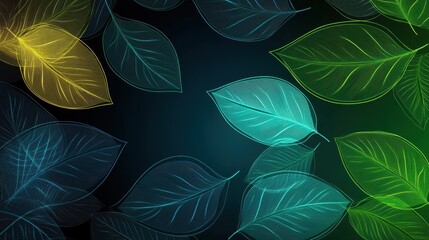 Colorful Glowing Leaves on Dark Background.