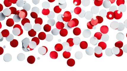 Red and white confetti falling on transparent background for celebration