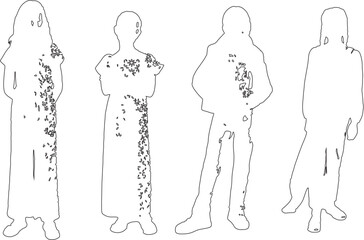 Elegant Female girls Outline Drawings – Vector