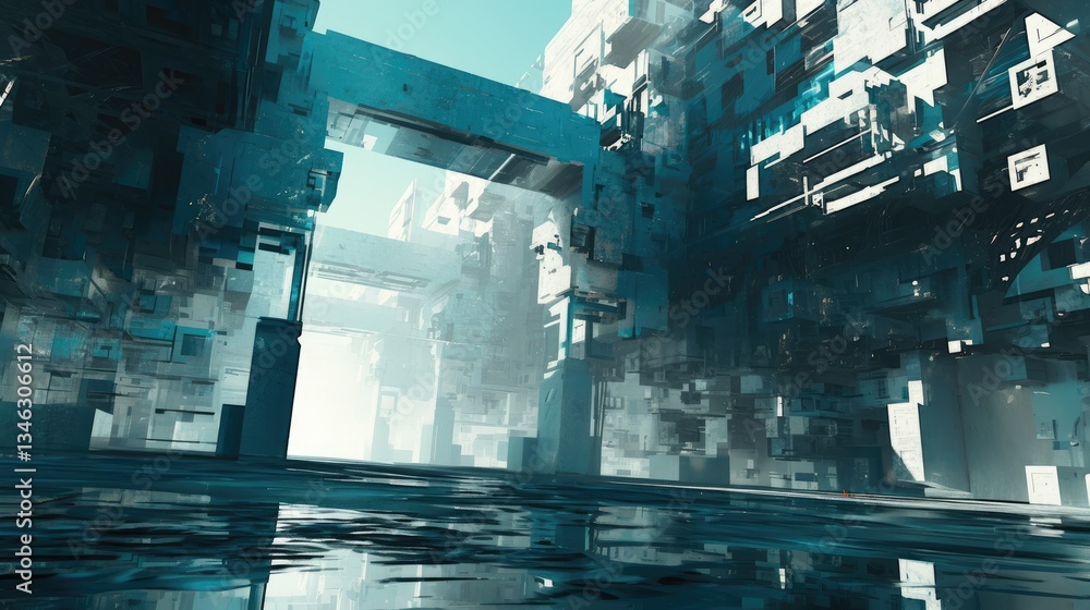 Poster an abstract architectural rendering of a futuristic cityscape environment