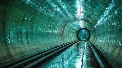 Subway tunnel, turquoise, light, perspective, transportation, urban