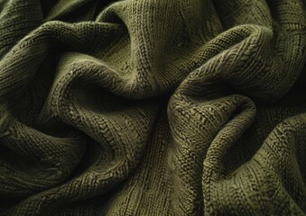 Close-up of textured green fabric with intricate knit patterns.
