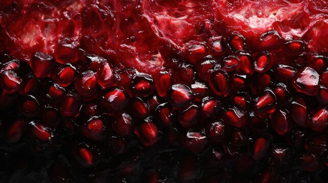 Pomegranate Seeds Close Up. Red Juicy Seeds. Fruit Texture Background. Fresh Pomegranate Detail. Dark Red Pomegranate Arils. Healthy Food. Pomegranate Pulp Detail.