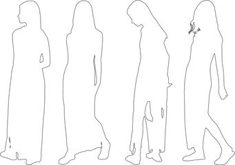 Elegant Female Outline Drawings – Vector
