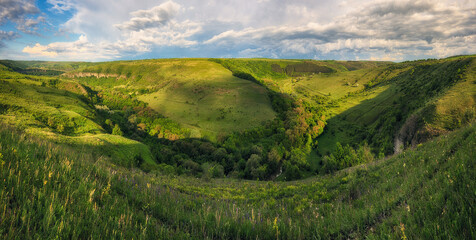 Morning Spring Meadow with Expressive Sky, Ukraine