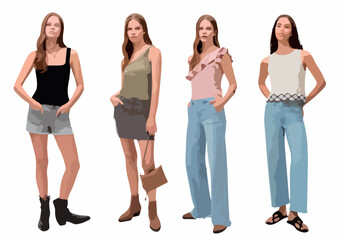 Obraz premium Colorful Women Silhouettes – Modern Vector Illustration