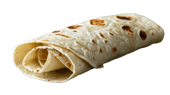 Rolled piadina, italian flatbread on transparent background, ready for filling