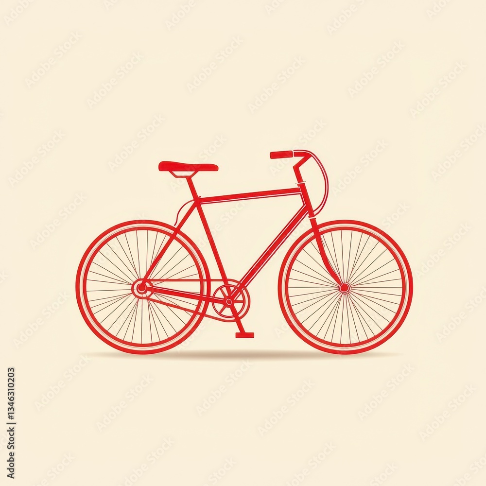 Poster red bicycle illustration on soft beige background with minimalist style and clean lines for design a
