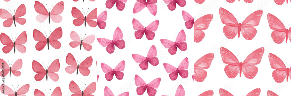 Aufkleber a seamless pattern featuring a watercolor painting of a pink butterfly, this design can be used as a