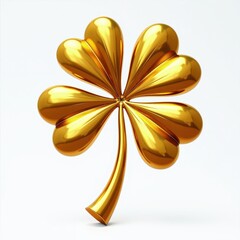 Glossy Golden FourLeaved Clover Against Stark White Background. A gold four leaf clover on a white background.