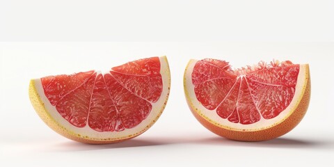 Pink grapefruit, cut in half, juicy segments, isolated on white background, sharp details, 4K hyperrealistic photo.