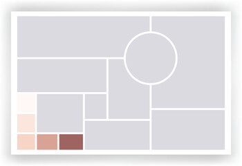 Photo collage template. Album brandboard, set portfolio images. Mood board background. Mosaic picture frame. Gallery banner. Vector illustration