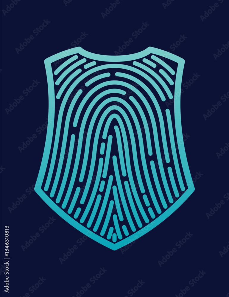 Poster secure shield fingerprint. scan fingerprint, security or identification system based on thumb lines.