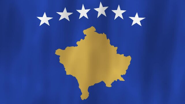 Kosovo flag country animation 3D symbol design waving in wind movement national patriotism world culture emblem banner republic Southeast Europe blue gold white stars