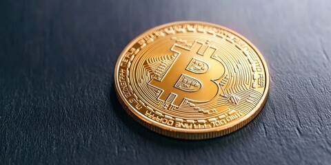 utility innovation strategy concept. Bitcoin coin on a dark surface highlighting cryptocurrency value.