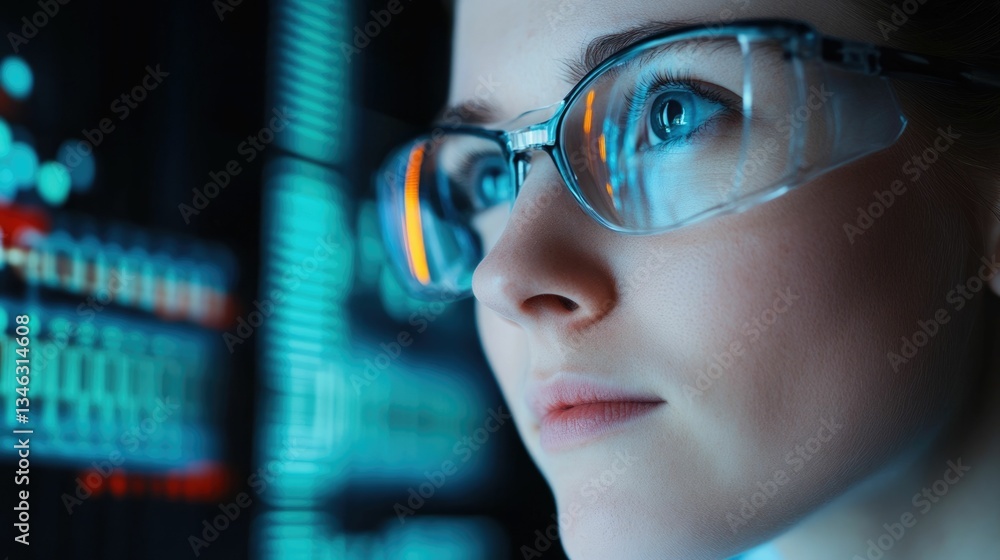 Poster molecular biologist working in a laboratory conducting experiments and research on developing target