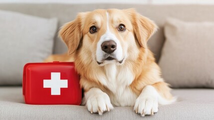 Veterinary technician checking and organizing first aid medical supplies and equipment in a pet emergency care station  Concept of pet health safety and crisis preparedness