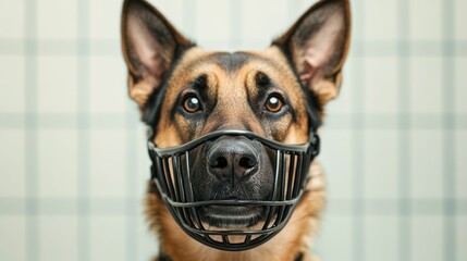 Obraz premium Veterinarian Demonstrating Proper Muzzle Use Technique to Pet Owner for Safety and Emergency Preparedness during Medical Procedures or Situations