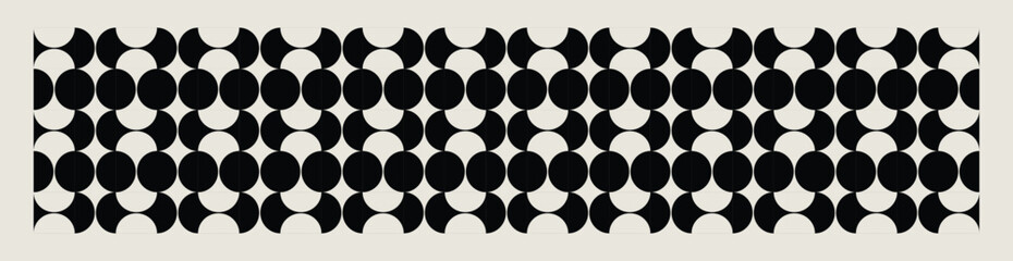 Midcentury modern style circle pattern in black and white. Graphical illustration for a unique wall decor, banners, textiles and interior design. 