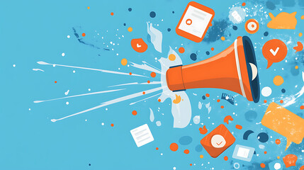 Here description and keywords in requested format An urgent announcement with loud speaker as it calls viewers for attention and immediate action, expressing feeling of alertness