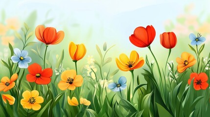 Colorful Wildflower Meadow Spring Background.