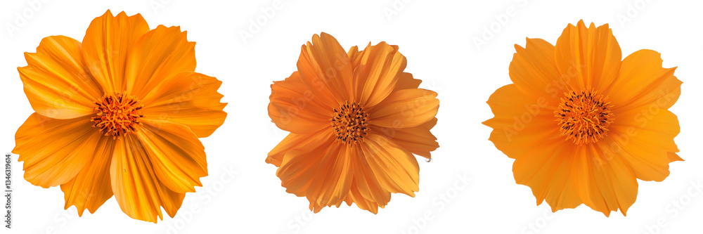 Poster orange cosmos is isolated on a transparent background using generative ai