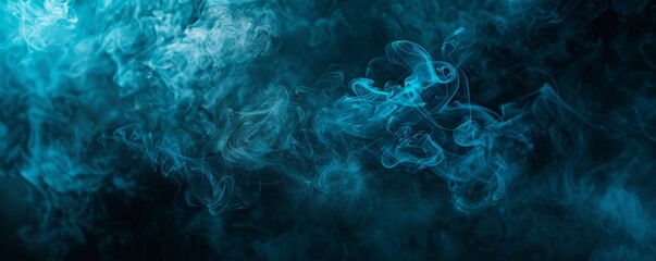 Obraz premium Ethereal blue smoke on a totally black background, 4K hyperrealistic photo.