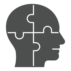 Man head puzzle solid icon, family psychology concept. Vector graphics. Human head in form pieces, logic solution game sign on white background, glyph style icon for mobile or web design.