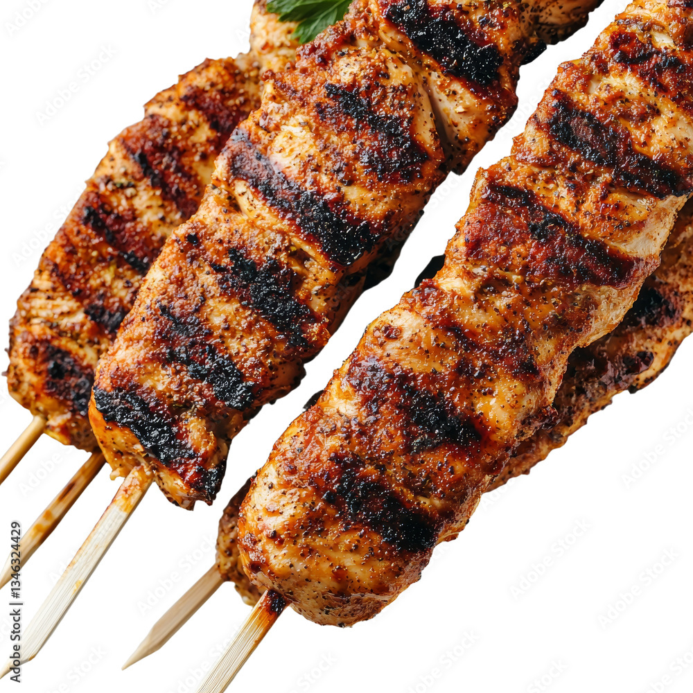 Poster The image of a BBQ skewer, isolated and on a transparent background, was created with the help of generative AI