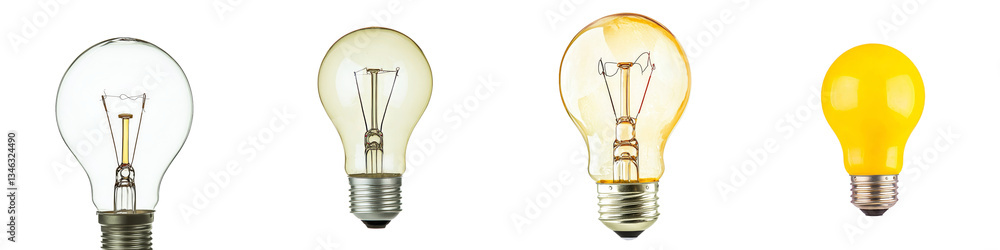 Poster An isolated yellow light bulb is depicted on a transparent background in a generative AI image