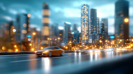 Fototapeta premium Dynamic urban transport scene futuristic smart city digital rendering urban nightscape aesthetic viewpoint innovative technology concept