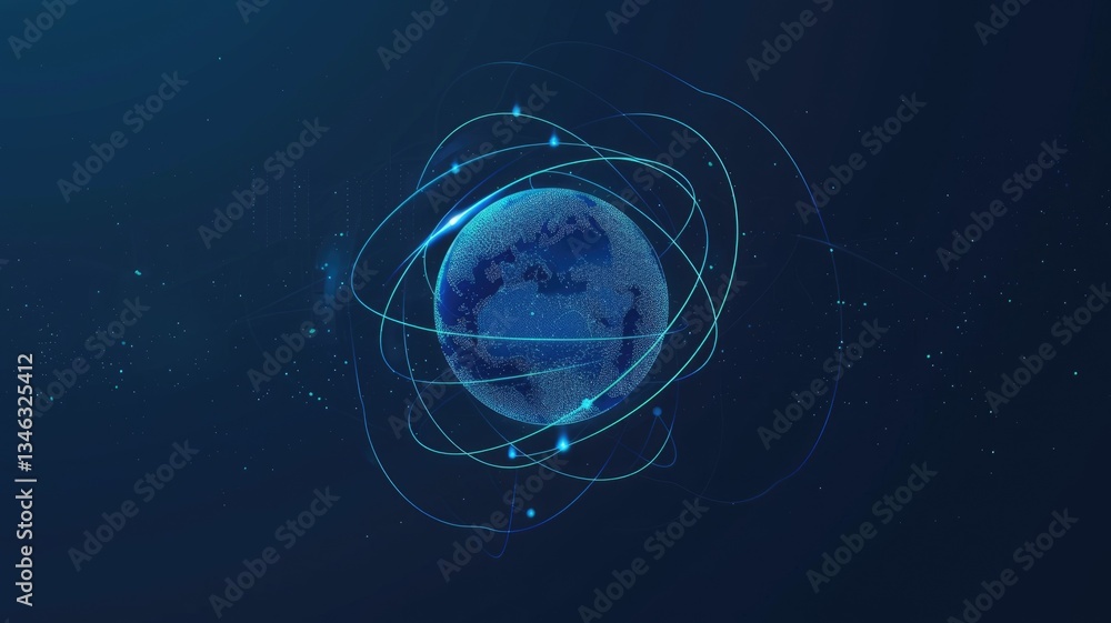 Poster glowing blue digital globe with connecting lines. abstract artwork of circle shape with glowing line