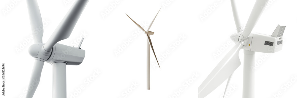 Poster Isolated wind turbines with a transparent background generated by AI technology
