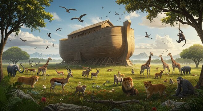 Noah s Ark Animals Disembarking After the Great Flood Biblical Scene
