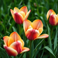 Fototapeta premium Delicate tulip petals unfolding on the green grass, farben, flora, tulpen