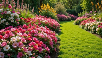 A Beautiful Garden Path Lined With Colorful Flowers
