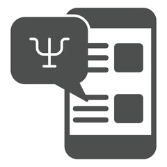 Smartphone screen with trident bubble solid icon, psychology concept. Vector graphics. Phone psychologist club message sign on white background, glyph style icon for mobile or web design.