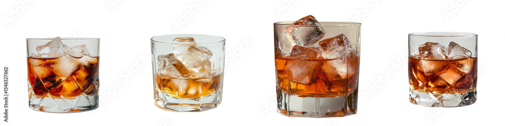 Poster on a transparent background, a glass of whiskey is depicted in isolation, a product of generative ai