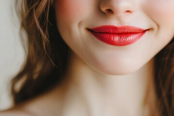 Young woman smiling with plump glossy lips in cozy indoor setting Generative AI
