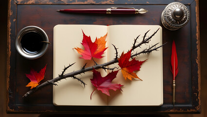 autumn leaves and book