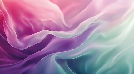 Obraz premium Serene pastel fabric draped in soft, ethereal waves, showcasing a dreamy gradient of pink, purple, and mint green hues.