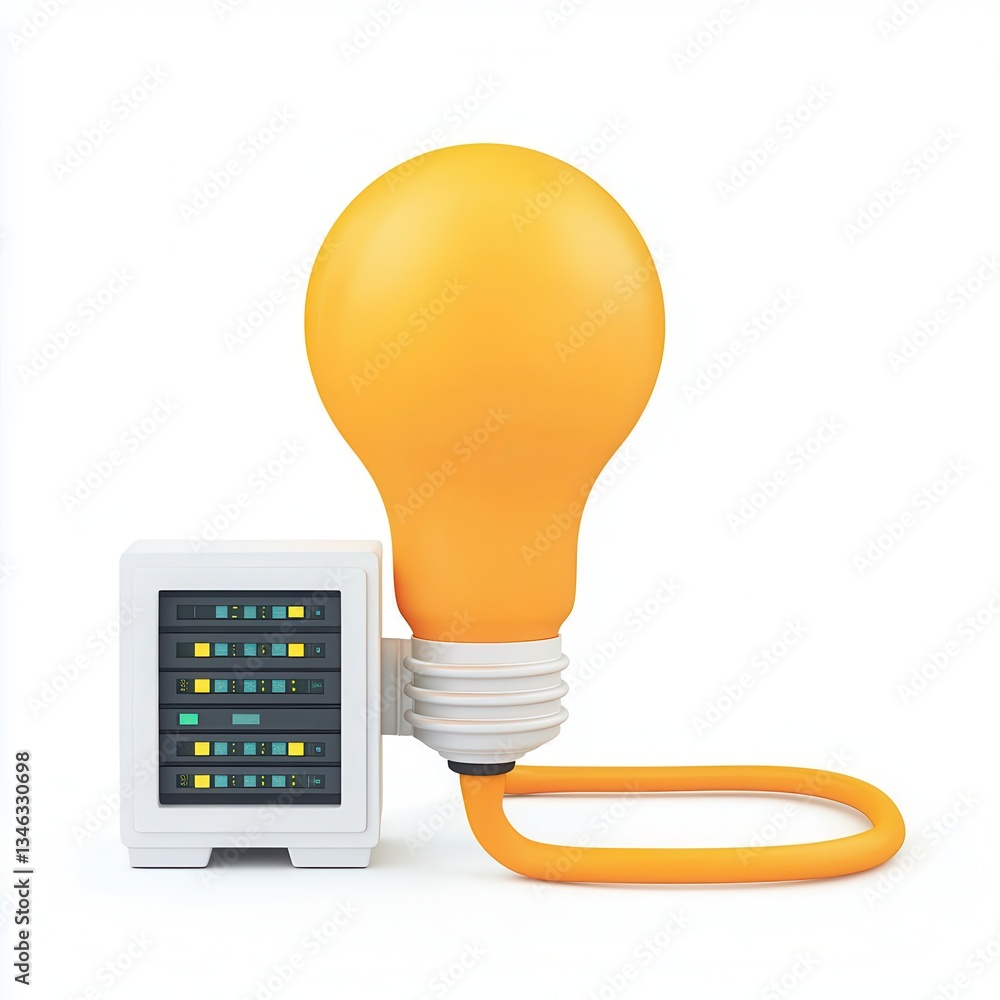 Poster modern light bulb with unique power source design on clean white background for innovative ideas