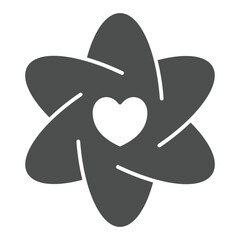 Hexagon petals flower with heart solid icon, psychology concept. Vector graphics. Flower with love, heart shape sign on white background, glyph style icon for mobile or web design.