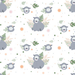 Pattern for children. Cute hippopotamus.