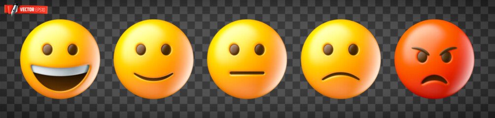 Vector realistic illustration of 3d emojis a transparent background.